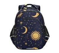RPLIFE Backpack for Kids, Celestial Suns Moons Navy Blue Backpack Elementary School, Celestial Suns Moons Navy Blue, 17 Inch, Classic