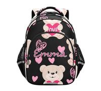 RPLIFE Backpack for School Boys Girls with Personalized Name, Cute Teddy Bear Pink Heart Black Backpack for Elementary School, Cute Teddy Bear Pink Heart Black, 15 inches, Traditional Backpacks