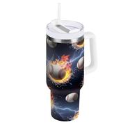 RPLIFE Baseballs Water Flames Tumbler Cup, Stainless Steel Mug, Insulated Water Bottle with Straw, Tumblers for Women