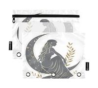 RPLIFE Beautiful Woman Sitting on Moon 2 Pack Large Binder Zipper Pouch for Kids School, Clear Zipper Pencil Pouch for Boys Girls, 9.8″ × 7″