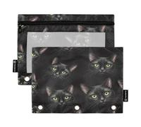 RPLIFE Binder Pouch with Clear Window, 2 Pack Kids Zippered Pencil Pouch Kids School Supplies, 9.8″ × 7″, Black Cat Bright Eyes