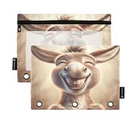 RPLIFE Binder Pouch with Clear Window, 2 Pack Pencil Pouch Boys Elementary Kids School Supplies, 9.8″ × 7″, Cute Laughing Donkey
