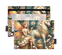 RPLIFE Binder Zippered Pouch with Clear Window, 2 Pack Pencil Pouch Teen Boys Kids School Supplies, 9.8″ × 7″, Flower Fairy Unicorn
