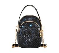 RPLIFE Black Angry Panther Quilted Crossbody Handbag for Women, Small Shoulder Bag with Detachable Leather Chain Strap, 3 Zipper Pockets for Phone and Essentials