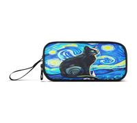 RPLIFE Black Cat Blue Night Sky Pencil Bag Pouch, Nylon Pencil Case, Pencil Box for Adults