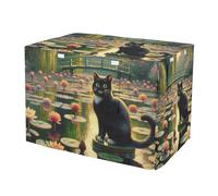 RPLIFE Black Cat Water Lilies Dog Crate Covers Roll-up Sides (S-XL) Covers for Pet Cages, Small