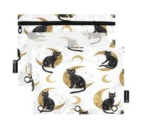 RPLIFE Black Cats Moons Zippered Pocket Pouch with Clear Window, 2Pack Binder Pencil Pouch Boys Kids School Supplies, 9.8″ × 7″ (One Size x 2)