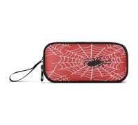 RPLIFE Black Spiders White Webs Red Pastel Pencil Case, Zipper Pouch Pencil Bag, High School Pencil Case