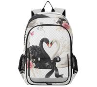 RPLIFE Black White Swans Backpack for School Boys Girls, Front Flap School Bag, 17 Inch Ergonomic Backpack for Kids, Age 6-12