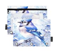 RPLIFE Blue Jay Art Print 2 Pack 3 Ring Pouch for Kids School, Clear 3 Ring Pencil Pouch for Boys Girls, 9.8″ × 7″