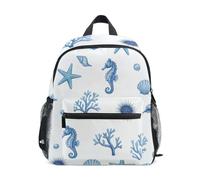 RPLIFE Blue Seahorse Starfish Toddler Backpack for Boys Girls Little Kid's Backpack, Blue Seahorse Starfish, S, Cool Soccer Print Backpacks