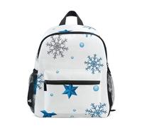 RPLIFE Blue Silver Snowflakes Backpack for Toddler Girls Boys, Mini with Name Tag Kids School Backpacks, 3-8 Years, Blue Silver Snowflakes, S, Cute Backpacks