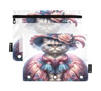 RPLIFE Book Binder Pouch with Clear Window, 2 Pack Pencil Pouch for Boys Kids School Supplies, 9.8″ × 7″, Cute Cat Dressed
