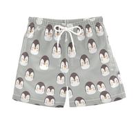 RPLIFE Boys Beach Shorts, Anti Chafe Swim Trunks Boys 2 T, Cute Penguins Face Gray, Cute Penguins Face Gray, 6 Years