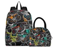 RPLIFE Bright Green Fire Dragon Kids Backpacks Set Waterproof Cooler Backpack Girls School Bag Set, Girls Backpack with Lunchbox, Cartoon Monsters Truck 5, One Size