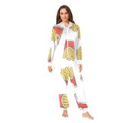 RPLIFE Capybara Sea Cartoon Onesie Pajama Jumpsuit Ladies Onesie Pajamas Fleece, Womens Onesie Pajamas with Zipper, Fast Food Pattern on White, XL
