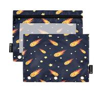 RPLIFE Cartoon Meteors Fiery Trails Space Binder Pen Pouch with Clear Window, 2Pack Pencil Pouch Kids Kids School Supplies, 9.8″ × 7″ (One Size x 2)