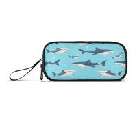RPLIFE Cartoon Sharks Blue Basic Pencil Case, Huge Pencil Case, Pencil Pouch for Adults