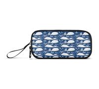 RPLIFE Cartoon Whales White Blue Pencil Box, Large Capacity Pencil Case, Zipper Pencil Pouches for Girls