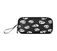 RPLIFE Cartoon White Skulls Black Eye Pencil and Pen Pouch, Pencil Pouch with Zipper, Pencil Case Large