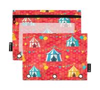 RPLIFE Circus Tents Red 3 Ring Pencil Pouch with Clear Window, 2Pack Fabric Pencil Pouch Girls Kids School Supplies, 9.8″ × 7″ (One Size x 2)
