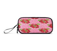 RPLIFE Clusters Red Cherries Green Leaves Pink Pencil Pouch Bag, Pencil Pouch Large Capacity, Canvas Pencil Pouches