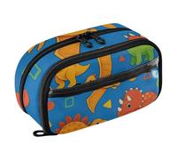 RPLIFE Colorful Cute Dinosaurs Bright Blue Kids Pencil Case With Clear PVC Pocket Large Capacity Multi Compartment Organizer for School Supplies