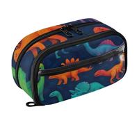RPLIFE Colorful Dinosaurs Dark Blue Pencil Case for Girls and Boys Large Capacity Pencil Pouch,Multi Compartment Stationery Organizer with Clear PVC Pocket