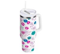 RPLIFE Colorful Roses Floral 40 Oz Tumbler with Handle and Straw, Stainless Steel Bottle, Insulated Cup with Straw