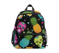 RPLIFE Colorful Skull Pineapple Black Backpack for Toddler Boys Girls Little Kid's Backpack, Colorful Skull Pineapple Black, S, Cool Soccer Print Backpacks