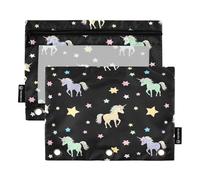 RPLIFE Colorful Unicorns Black 2Pack Zipper Binder Pouch for Kids School, Clear Zipper Pouch for Boys Girls, 9.8 In × 7″ In (One Size x 2)