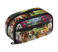 RPLIFE Countryside Manor Dogs Kids Pencil Case With Clear PVC Pocket Large Capacity Multi Compartment Stationery Organizer for School Supplies