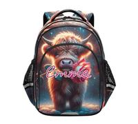 RPLIFE Custom Name Cute Highland Cow Floral Kids Backpack for School, Boys Elementary Backpack, Cute Highland Cow Floral, 15 inches, Traditional Backpacks