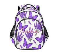 RPLIFE Custom Name Purple Butterfly Lavender Flower Backpack for Kids, Boys Backpack Elementary School, Purple Butterfly Lavender Flower, 17 Inch, Traditional Backpacks