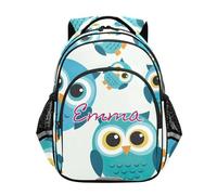 RPLIFE Customized Backpack for Kids Ages 6-12 Personalized Cool Boy Backpacks, Cute Blue Teal Owls, 15 inches, Traditional Backpacks