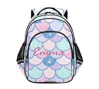RPLIFE Customized Backpack for School Boys Girls Ages 6-12 Personalized Cute Girl Backpacks, Pastel Mermaid Pink Blue Purple, 17 Inch, Traditional Backpacks