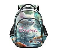 RPLIFE Customized Cute Cat Fish Backpack for Kids Ages 6-12 Personalized Cool Kid Backpacks, Cute Cat Fish, 15 inches, Traditional Backpacks