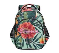 RPLIFE Customized Kids Backpack for School Ages 6-12 Personalized Cool Backpacks for Kid, Tropical Flower Parrot Green, 15 inches, Traditional Backpacks