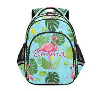 RPLIFE Customized Kids Backpack for School Ages 6-12 Personalized Cool Backpacks for School for Boy, Leaves Flamingos Blue, 15 inches, Traditional Backpacks