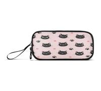 RPLIFE Cute Black Cat Pink Pencil Bag Case, Classic Pocket Pencil Case, Pencil Case Kids