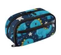 RPLIFE Cute Blue Cartoon Dinosaurs Pencil Case for Teen Girls Large Capacity Organizer,Multi Compartment Stationery Organizer with Clear PVC Pocket