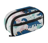 RPLIFE Cute Blue Dinosaurs Pastel Colors Kids Pencil Case With Clear PVC Pocket Large Capacity Multi Compartment Stationery Organizer for School Supplies
