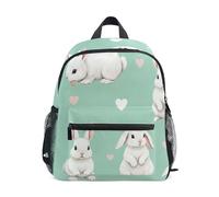 RPLIFE Cute Bunny Heart Mint Toddler Girl Backpack with Name Tag, Mini Kids School Backpacks Travel Backpack, Cute Bunny Heart Mint, 3-5 Years, Cute Backpacks