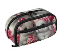 RPLIFE Cute Bunny Valentine Cupcake Pencil Case for Girls Large Capacity Pencil Bag,Multi Compartment Stationery Organizer with Clear PVC Pocket