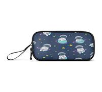 RPLIFE Cute Cartoon Astronauts Planets Blue Pencil Bag Pouch, Zipper Pencil Box, Pencil Pouch with Compartments