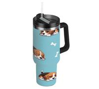 RPLIFE Cute Cartoon Dog Bones Tumbler with Handle, Stainless Steel 40 Oz Insulated Cups with Lids and Straws for Women Men Travel