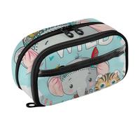 RPLIFE Cute Cartoon Elephant Tiger Kids Pencil Case With Clear PVC Pocket Large Capacity Multi Compartment Pencil Bag for School Supplies