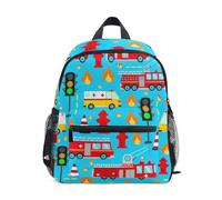 RPLIFE Cute Cartoon Fire Trucks Blue Backpack for Toddler Boys Girls, Small Travel Back Pack Little Kid's Backpacks, 3-8 Years