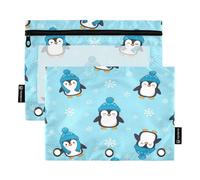 RPLIFE Cute Cartoon Penguins Blue 2Pack Large Binder Pouch for Kids School, Clear Pencil Bag for Boys Girls, 9.8 In × 7″ In (One Size x 2)