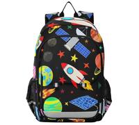 RPLIFE Cute Cartoon Rockets Black School Backpack for Kids, Elementary School Backpack for Girls, Ergonomic Backpack for Kids